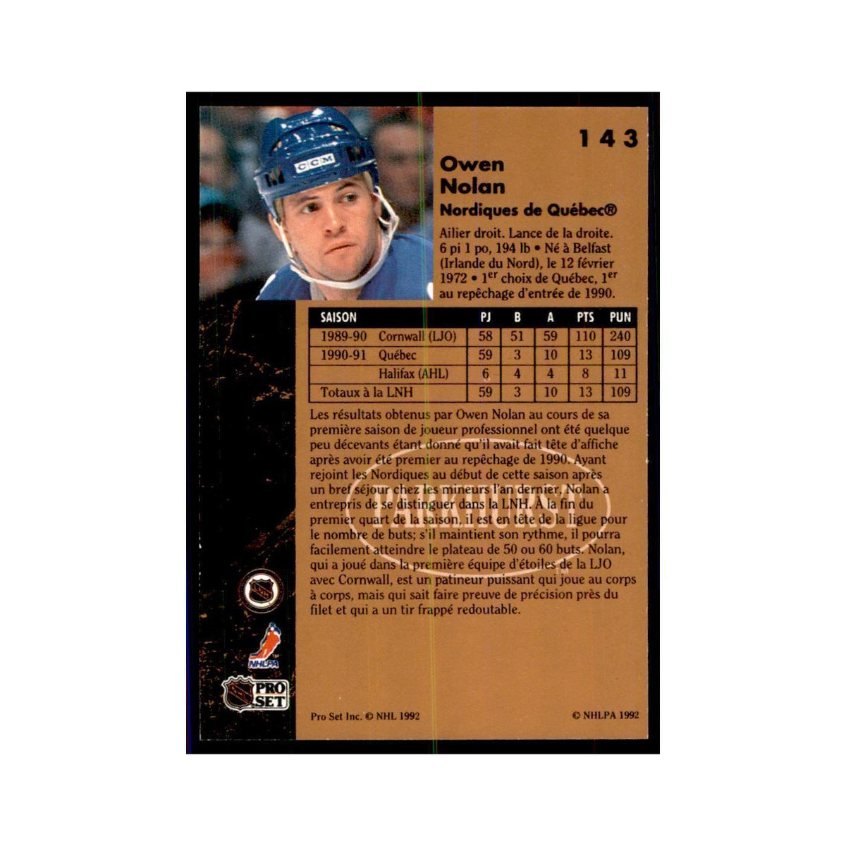 1991 Parkhurst French Owen Nolan Hockey Cards #143