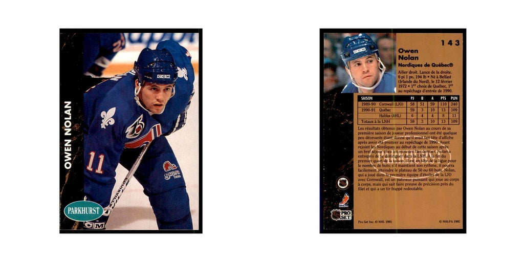 1991 Parkhurst French Owen Nolan Hockey Cards #143