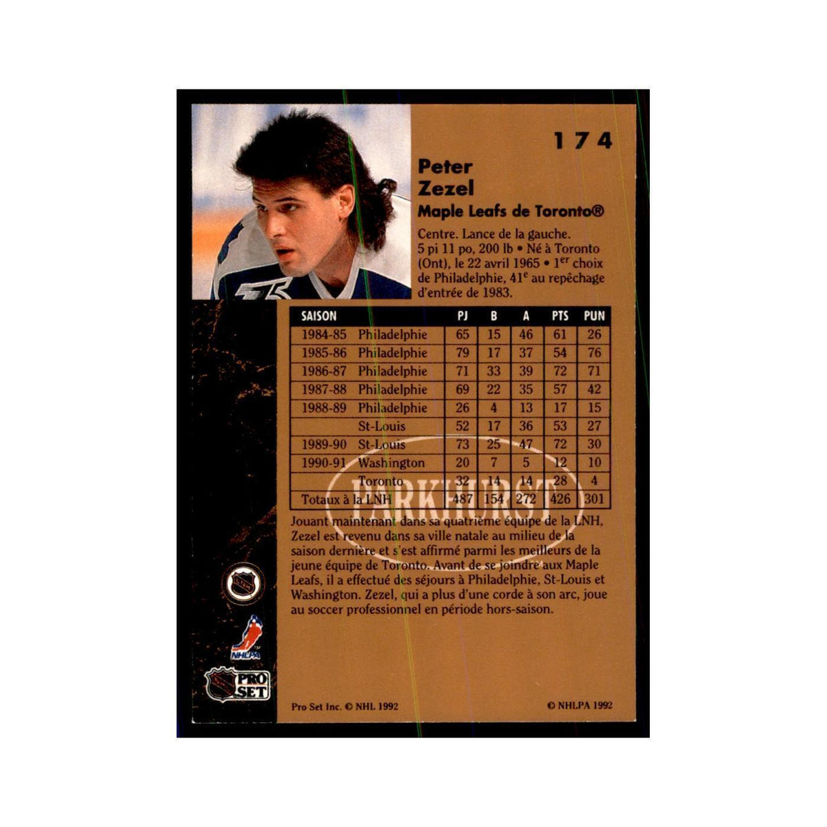 1991 Parkhurst French Peter Zezel Hockey Cards #174