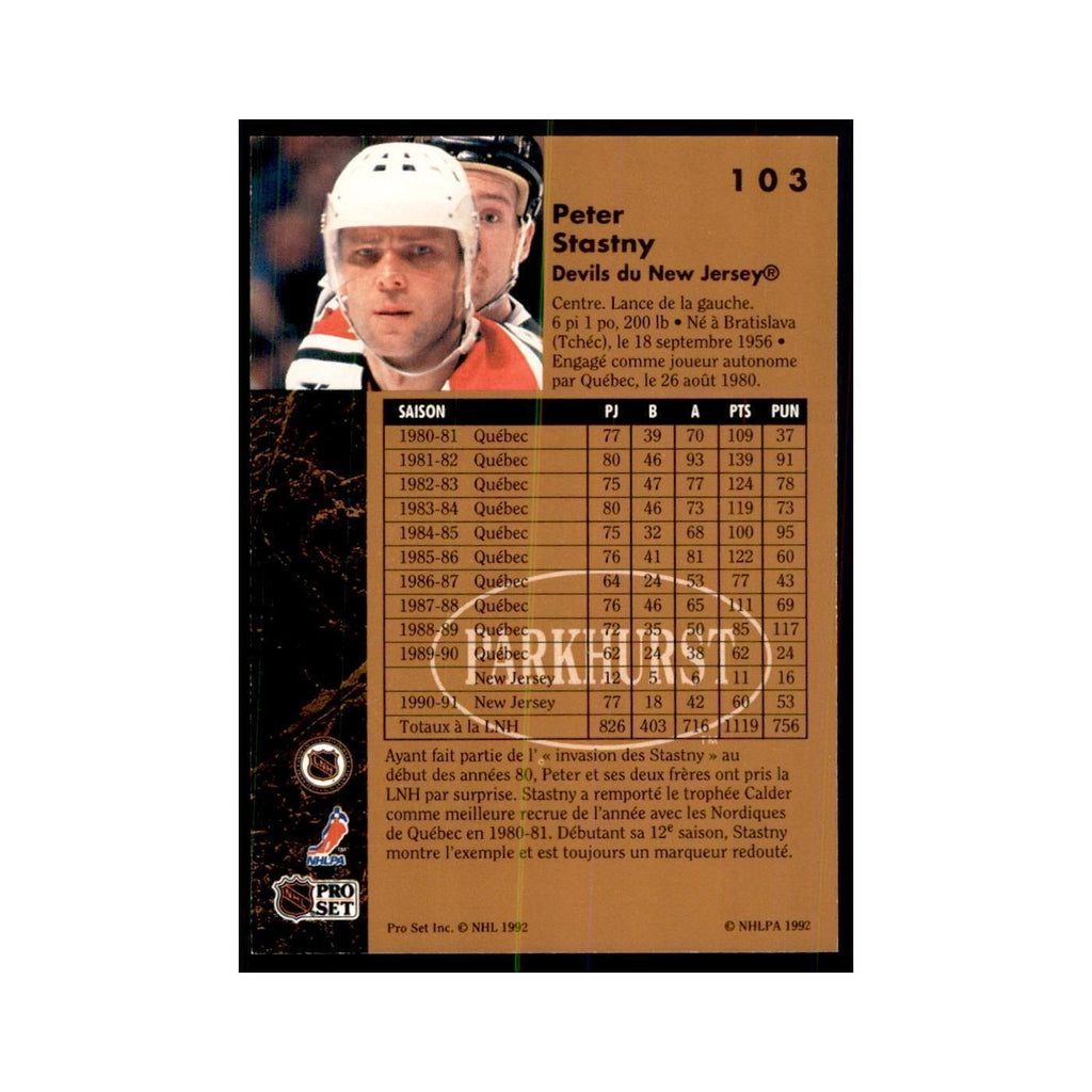 1991 Parkhurst French Peter Stastny Hockey Cards #103