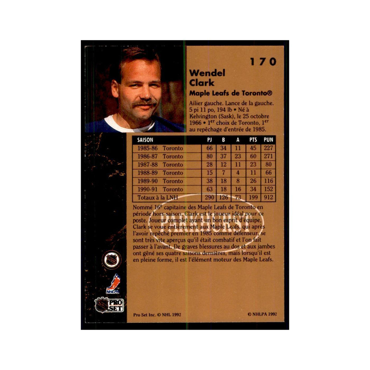 1991 Parkhurst French Wendel Clark Hockey Cards #170