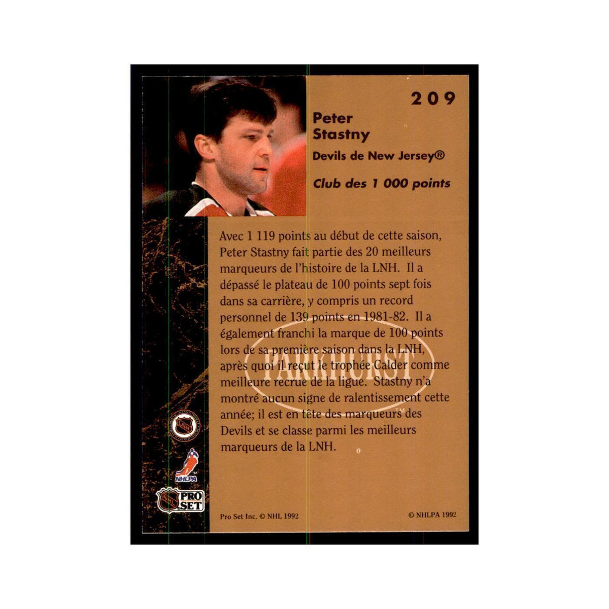 1991 Parkhurst French Peter Stastny Hockey Cards #209