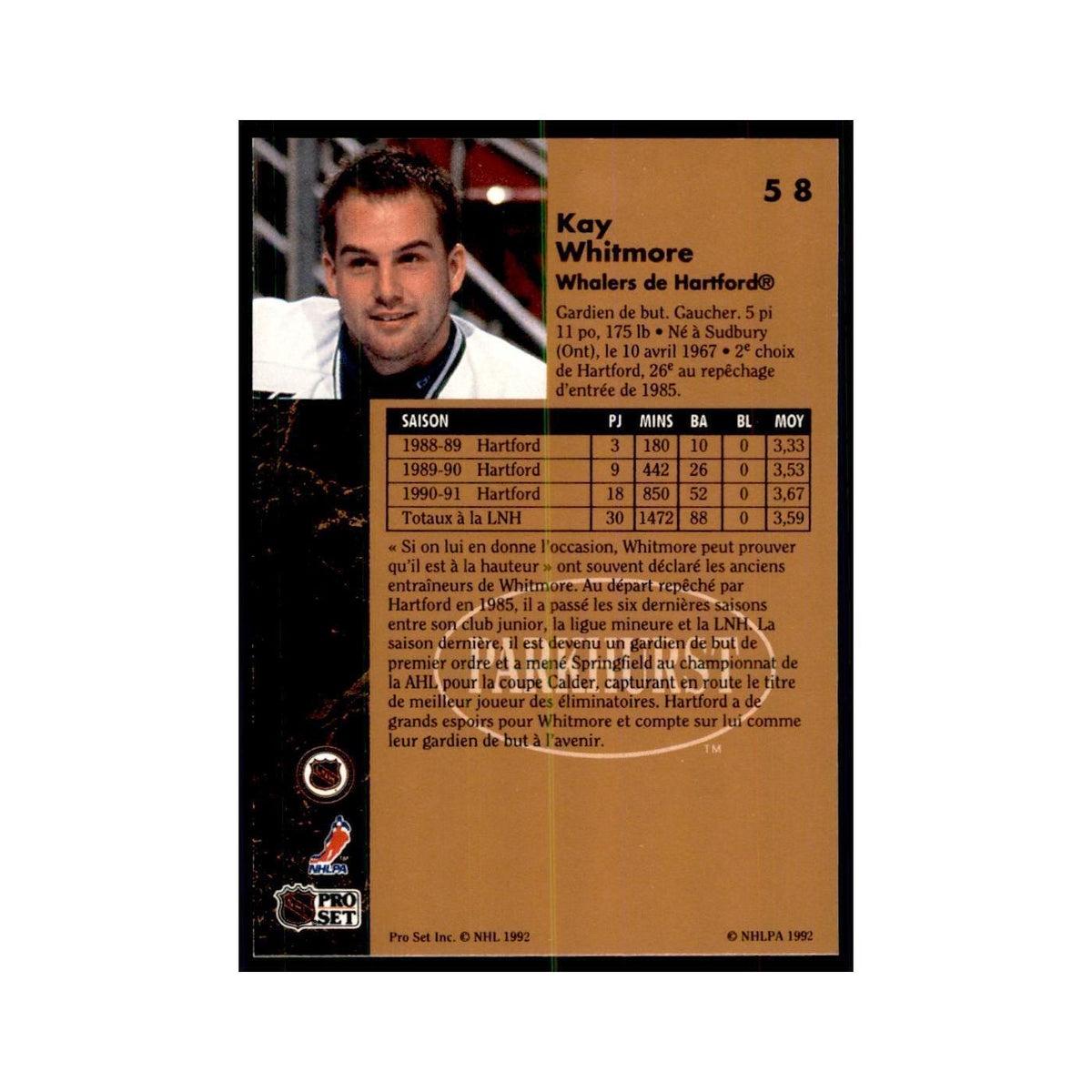 1991 Parkhurst French Kay Whitmore Hockey Cards #58