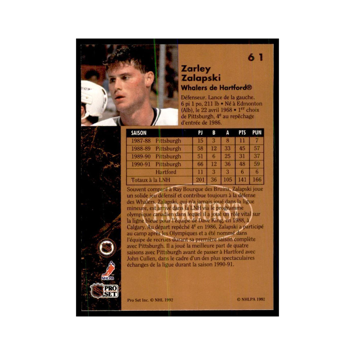 1991 Parkhurst French Zarley Zalapski Hockey Cards #61
