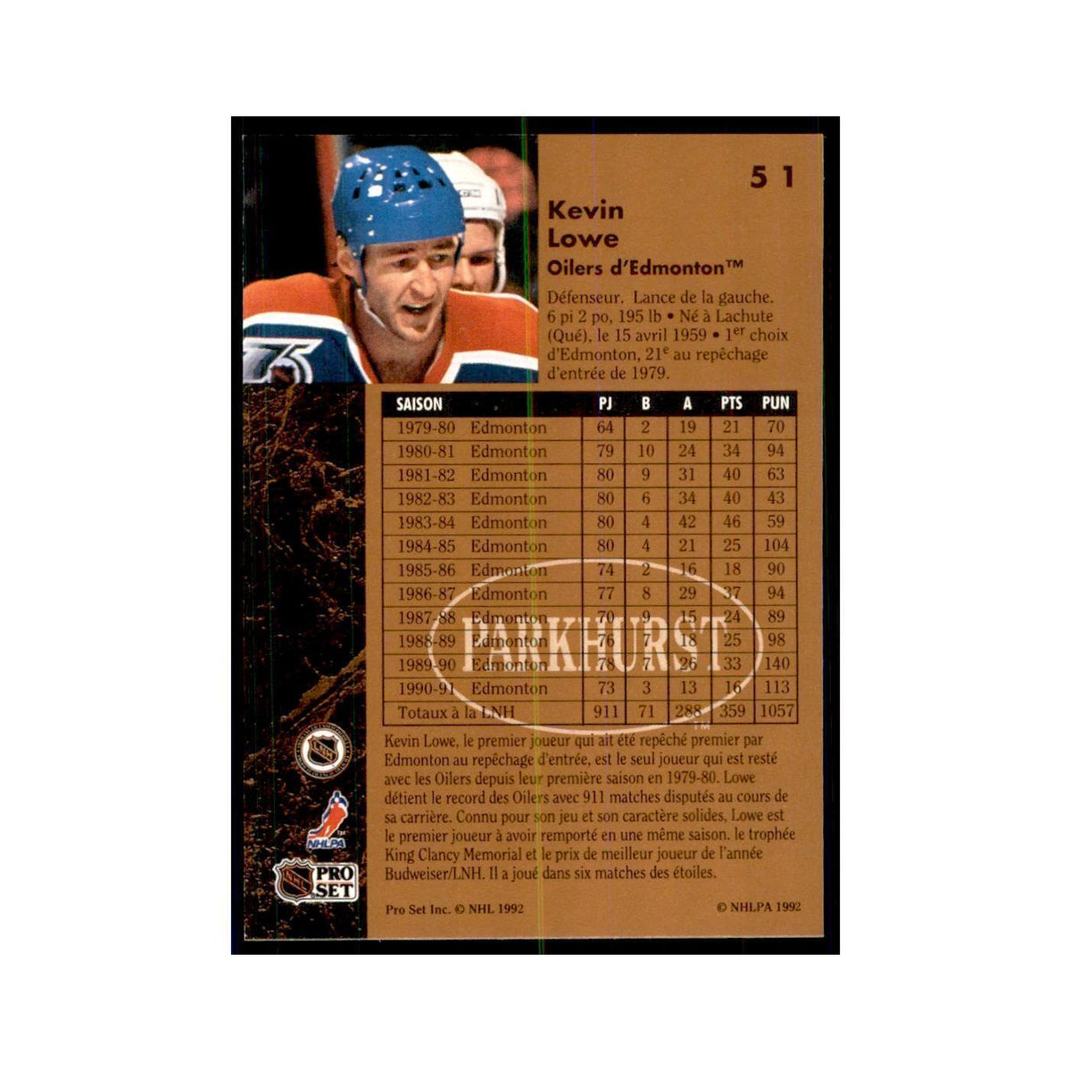 1991 Parkhurst French Kevin Lowe Hockey Cards #51