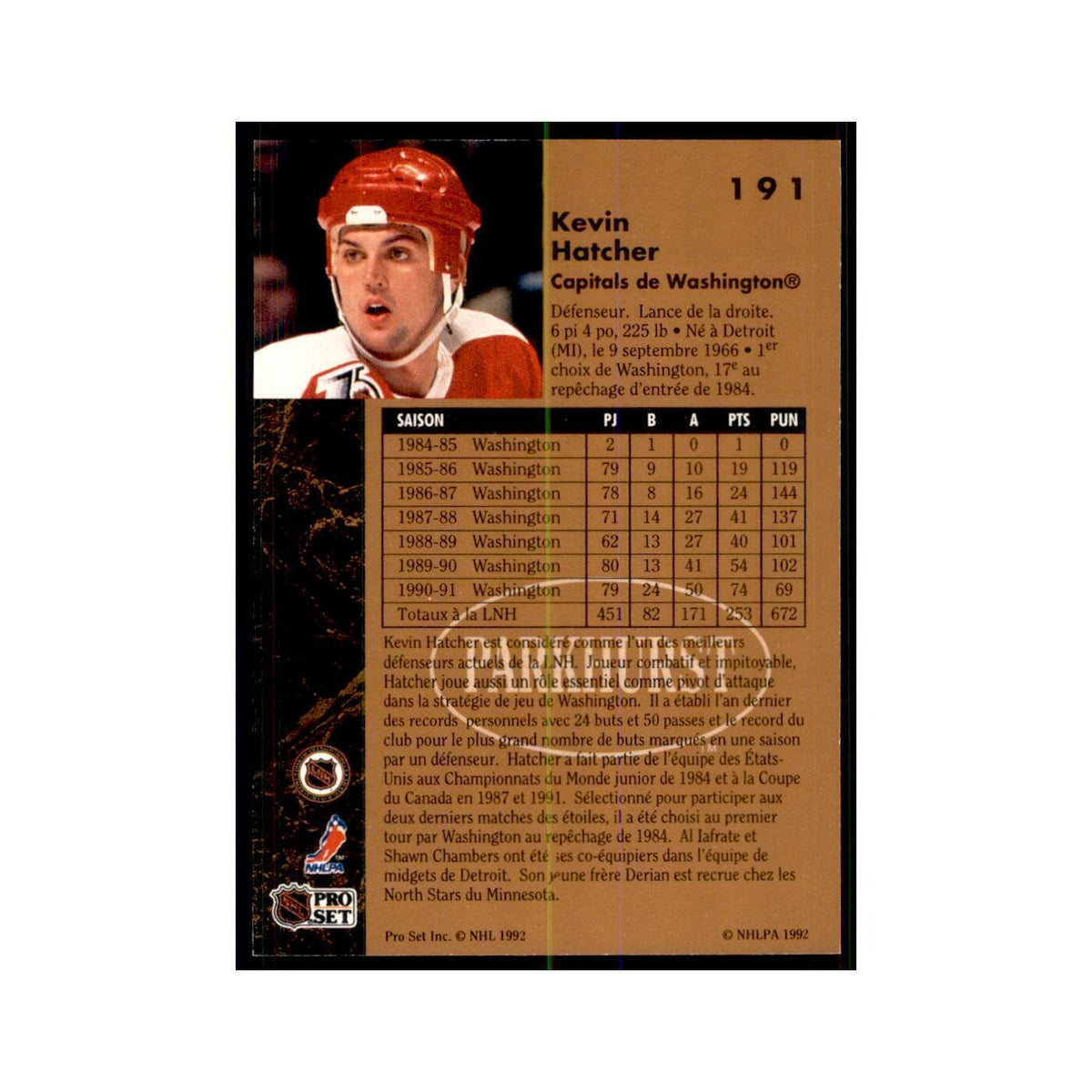 1991 Parkhurst French Kevin Hatcher Hockey Cards #191