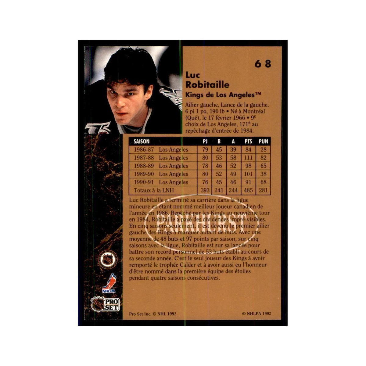 1991 Parkhurst French Luc Robitaille Hockey Cards #68