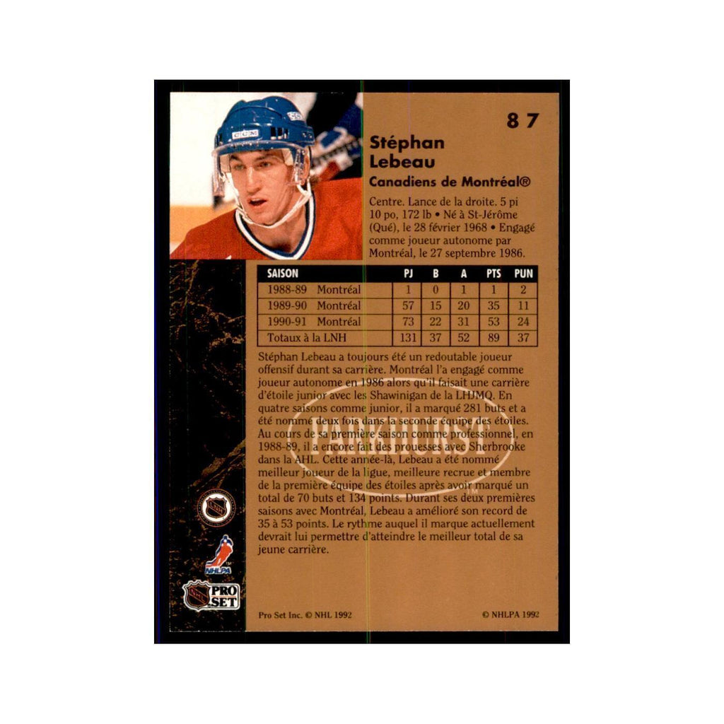 1991 Parkhurst French Stephan Lebeau Hockey Cards #87