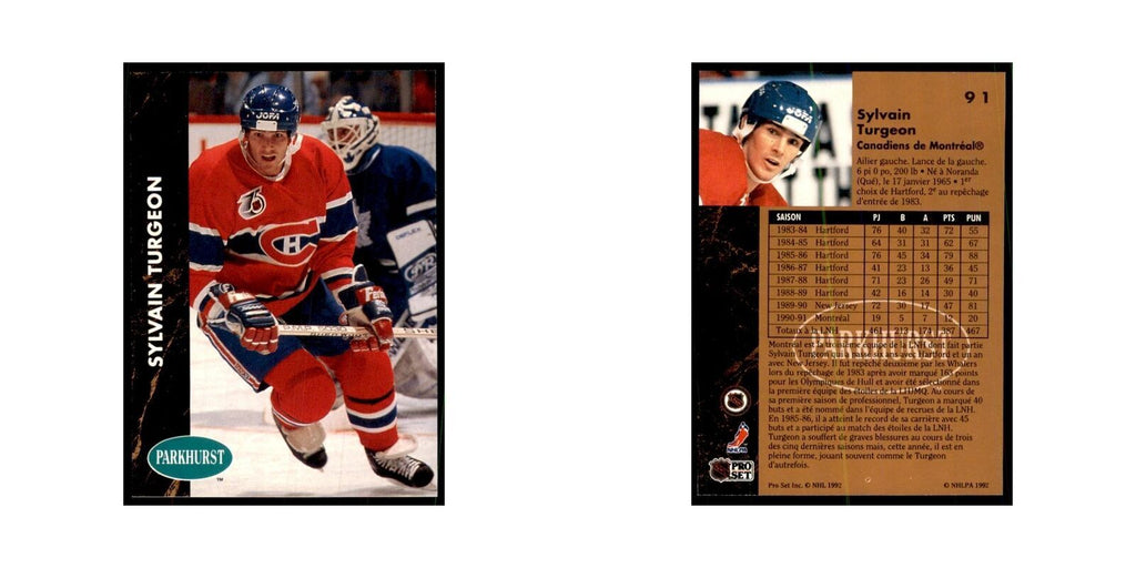 1991 Parkhurst French Sylvain Turgeon Hockey Cards #91