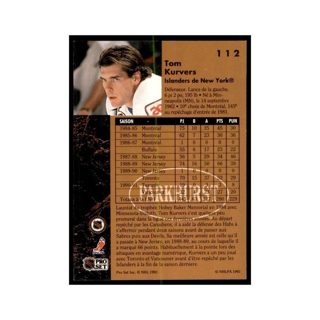 1991 Parkhurst French Tom Kurvers Hockey Cards #112
