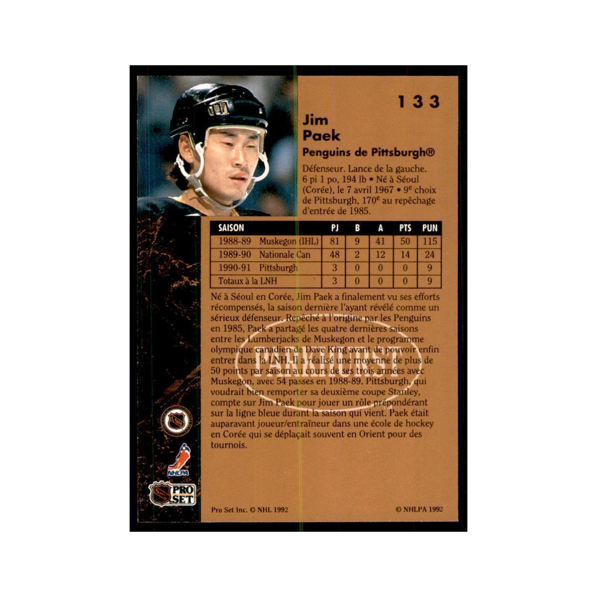 1991 Parkhurst French Jim Paek Hockey Cards #133