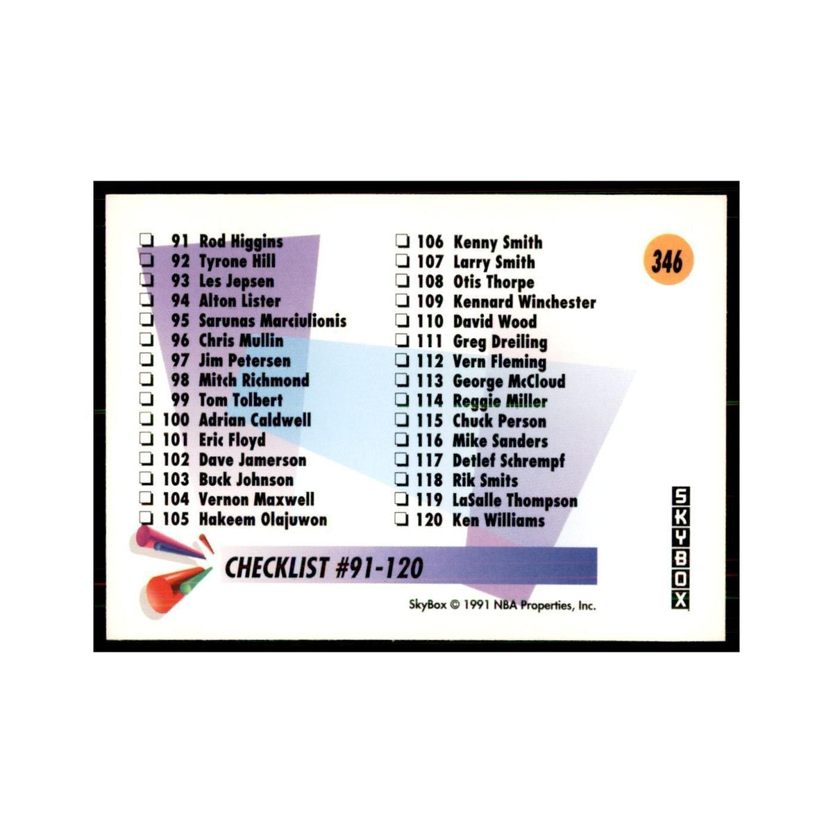 1991 SkyBox Checklist 2 61-120 Basketball Cards #346