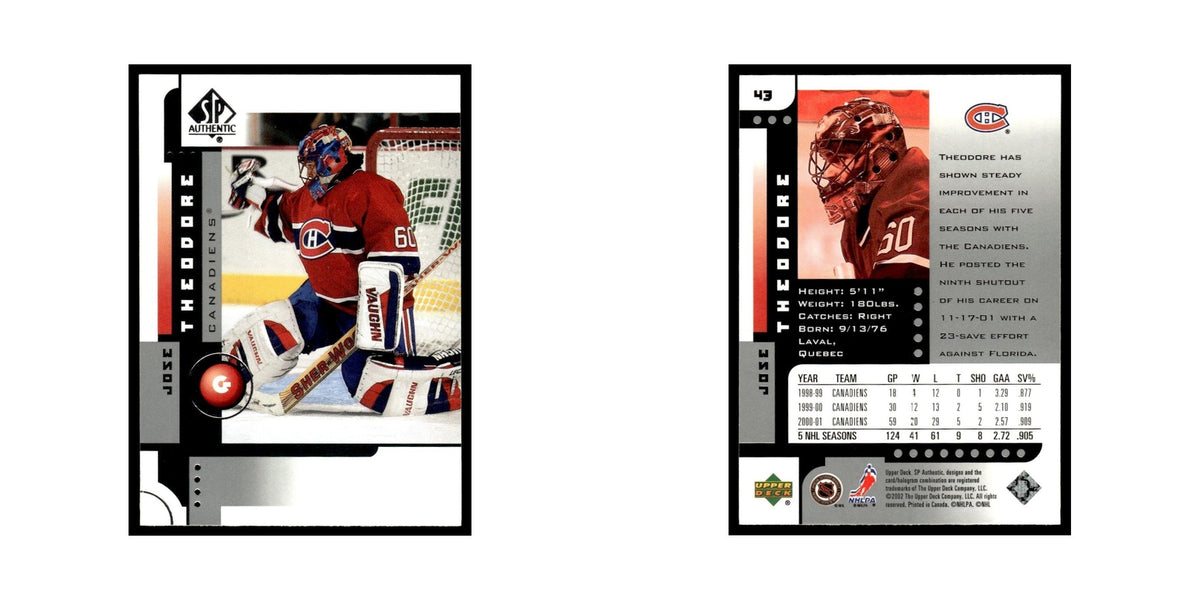Jose Theodore 2001 Upper Deck SP Authentic #43 Montreal Canadiens Hockey Card NM