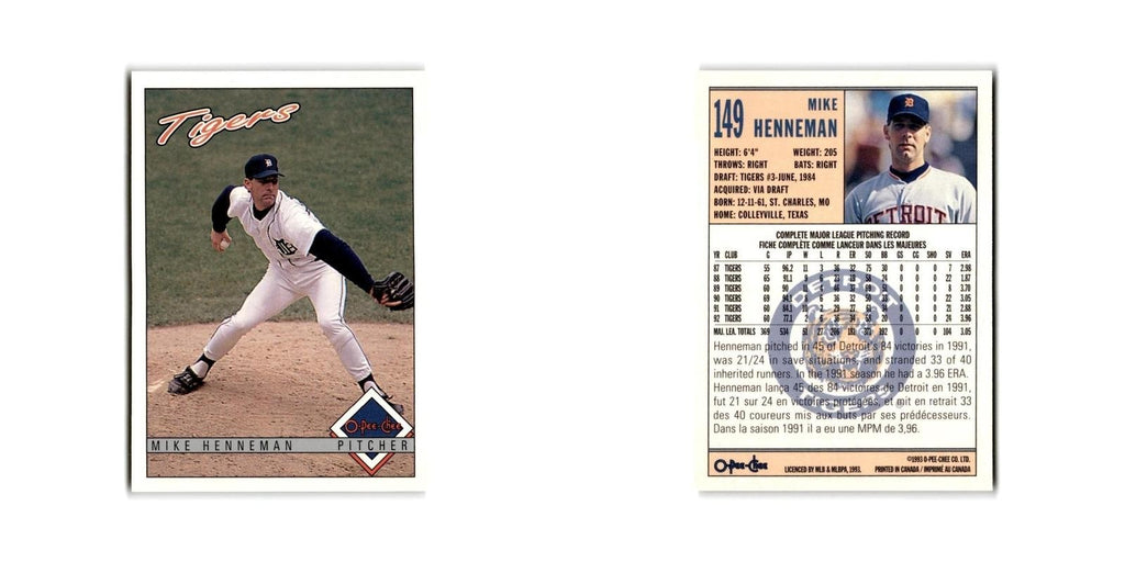 Mike Henneman 1993 O-Pee-Chee #149 Detroit Tigers Baseball Card NM