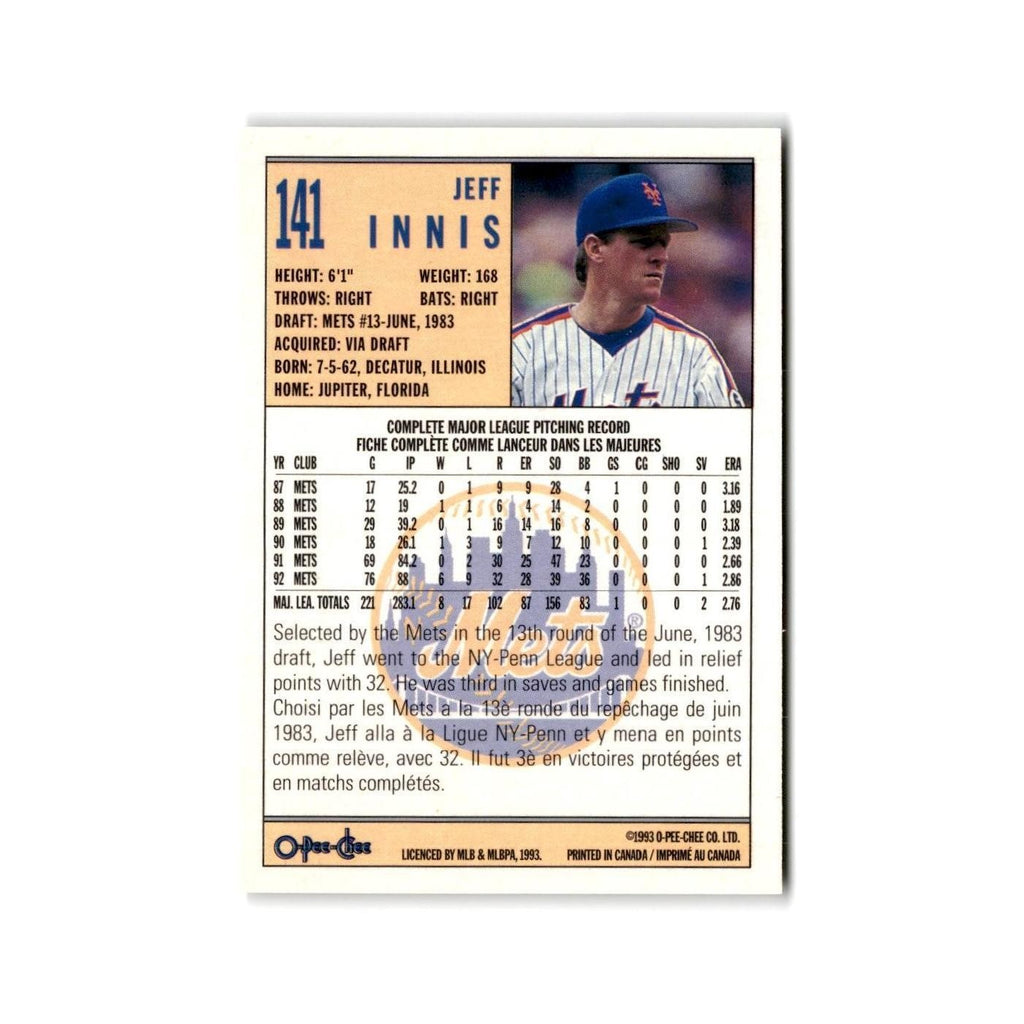 Jeff Innis 1993 O-Pee-Chee #141 New York Mets Baseball Card NM