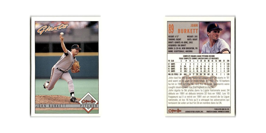 John Burkett 1993 O-Pee-Chee #89 San Francisco Giants Baseball Card NM