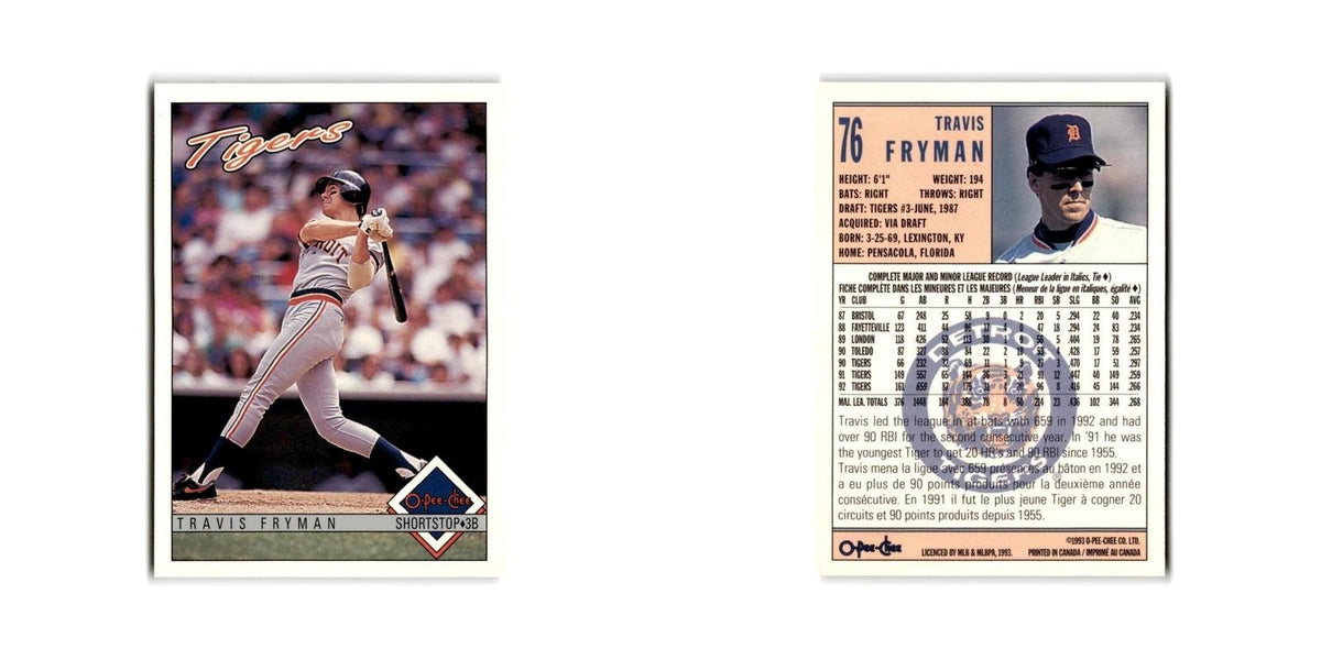 Travis Fryman 1993 O-Pee-Chee #76 Detroit Tigers Baseball Card NM
