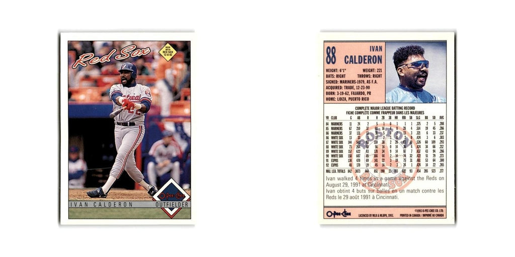 Ivan Calderon 1993 O-Pee-Chee #88 Boston Red Sox Baseball Card NM