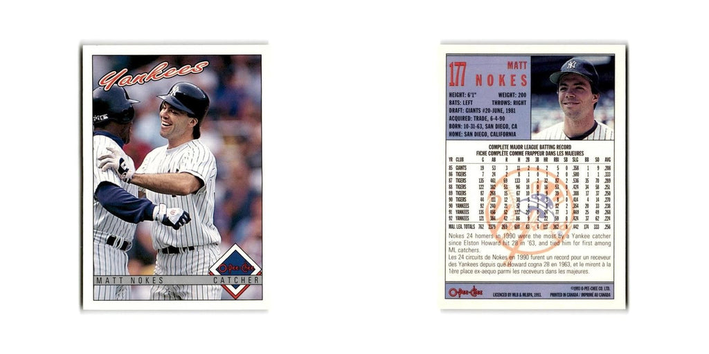 Matt Nokes 1993 O-Pee-Chee #177 New York Yankees Baseball Card NM