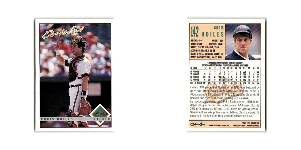 Chris Hoiles 1993 O-Pee-Chee #142 Baltimore Orioles Baseball Card NM