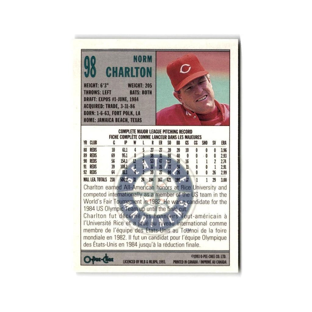 Norm Charlton 1993 O-Pee-Chee #98 Seattle Mariners Baseball Card NM