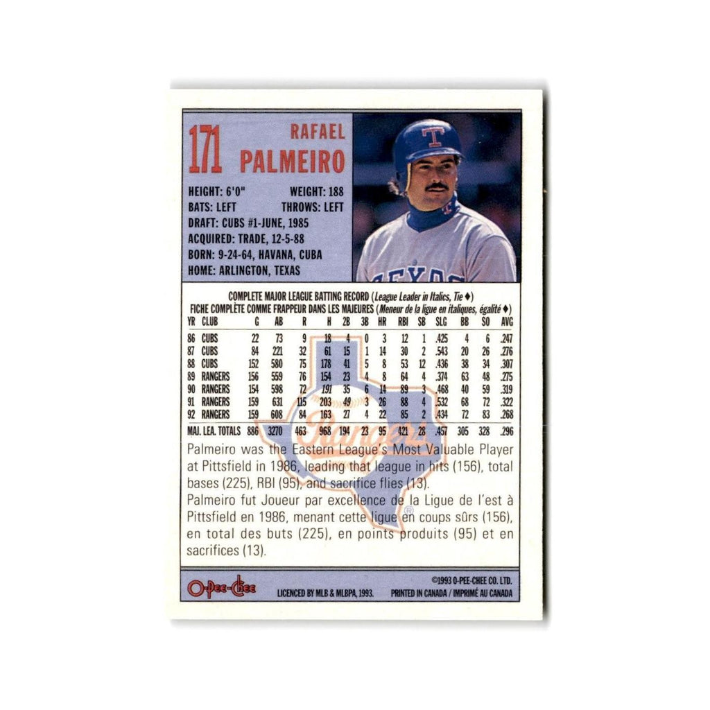 Rafael Palmeiro 1993 O-Pee-Chee #171 Texas Rangers Baseball Card NM