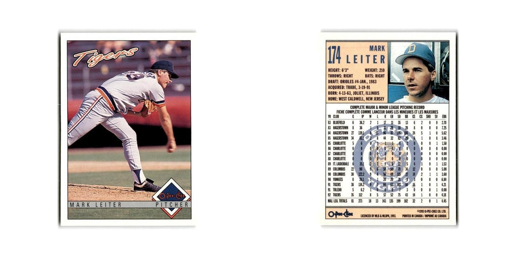 Mark Leiter 1993 O-Pee-Chee #174 Detroit Tigers Baseball Card NM