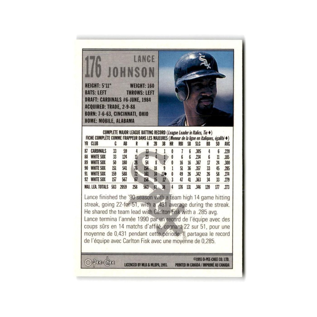 Lance Johnson 1993 O-Pee-Chee #176 Chicago White Sox Baseball Card NM