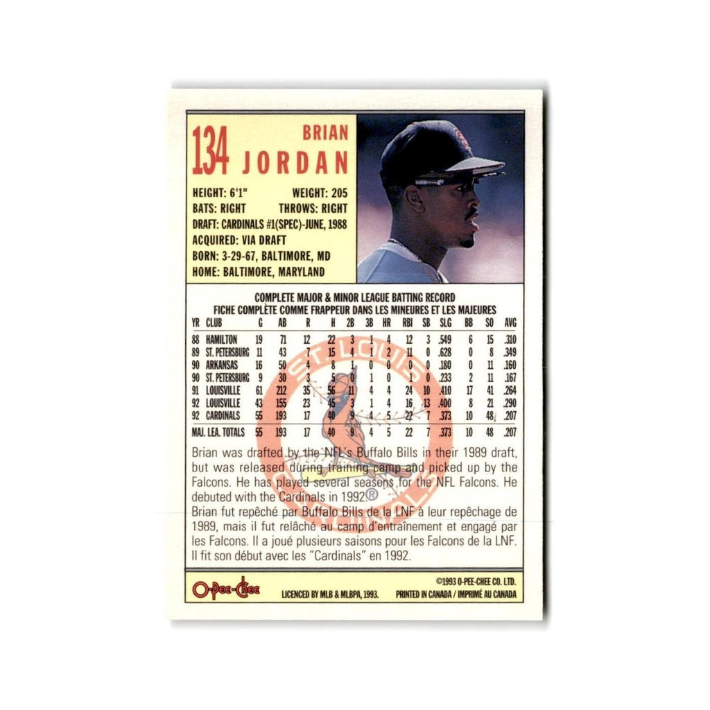 Brian Jordan 1993 O-Pee-Chee #134 St. Louis Cardinals Baseball Card NM