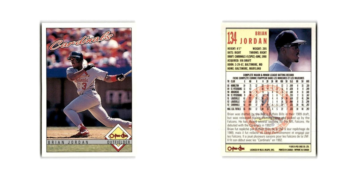 Brian Jordan 1993 O-Pee-Chee #134 St. Louis Cardinals Baseball Card NM