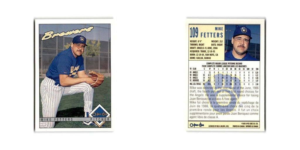 Mike Fetters 1993 O-Pee-Chee #109 Milwaukee Brewers Baseball Card NM