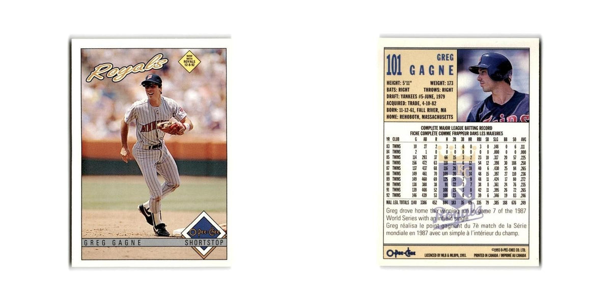 Greg Gagne 1993 O-Pee-Chee #101 Kansas City Royals Baseball Card NM