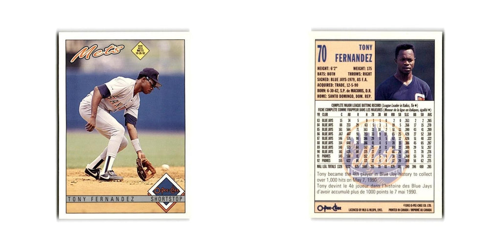 Tony Fernandez 1993 O-Pee-Chee #70 New York Mets Baseball Card NM