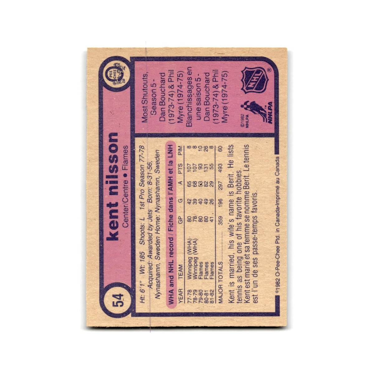 1982 O-Pee-Chee Kent Nilsson Calgary Flames #54