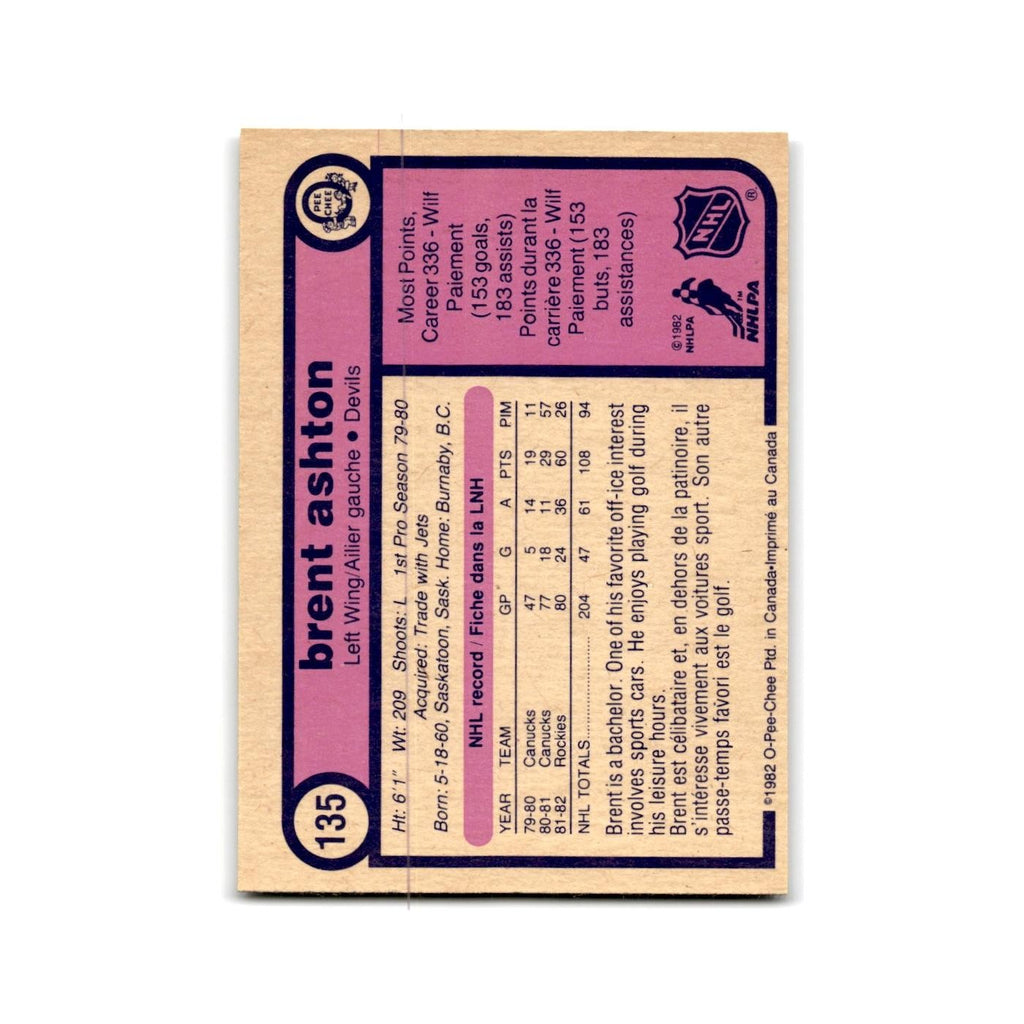 1982 O-Pee-Chee Brent Ashton RC New Jersey Devils #135