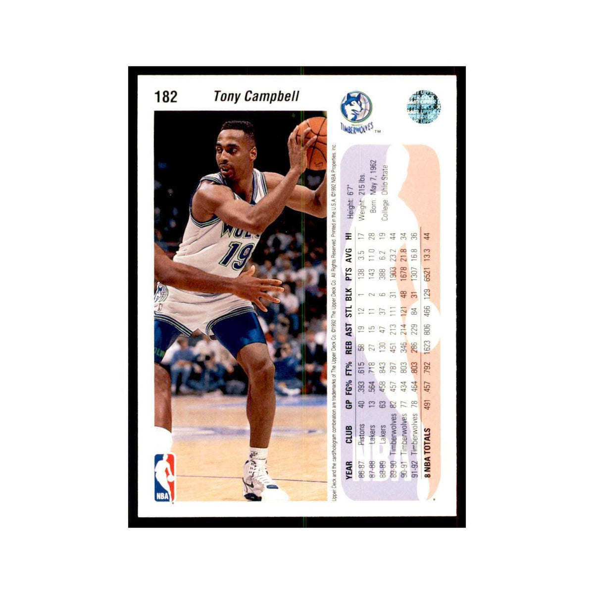 1992 Upper Deck Tony Campbell Basketball Cards #182