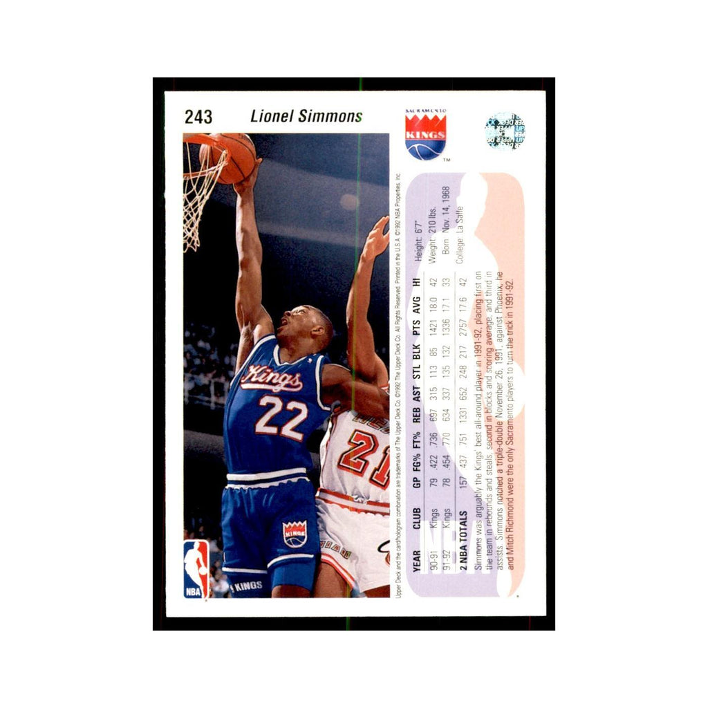 1992 Upper Deck Lionel Simmons Basketball Cards #243