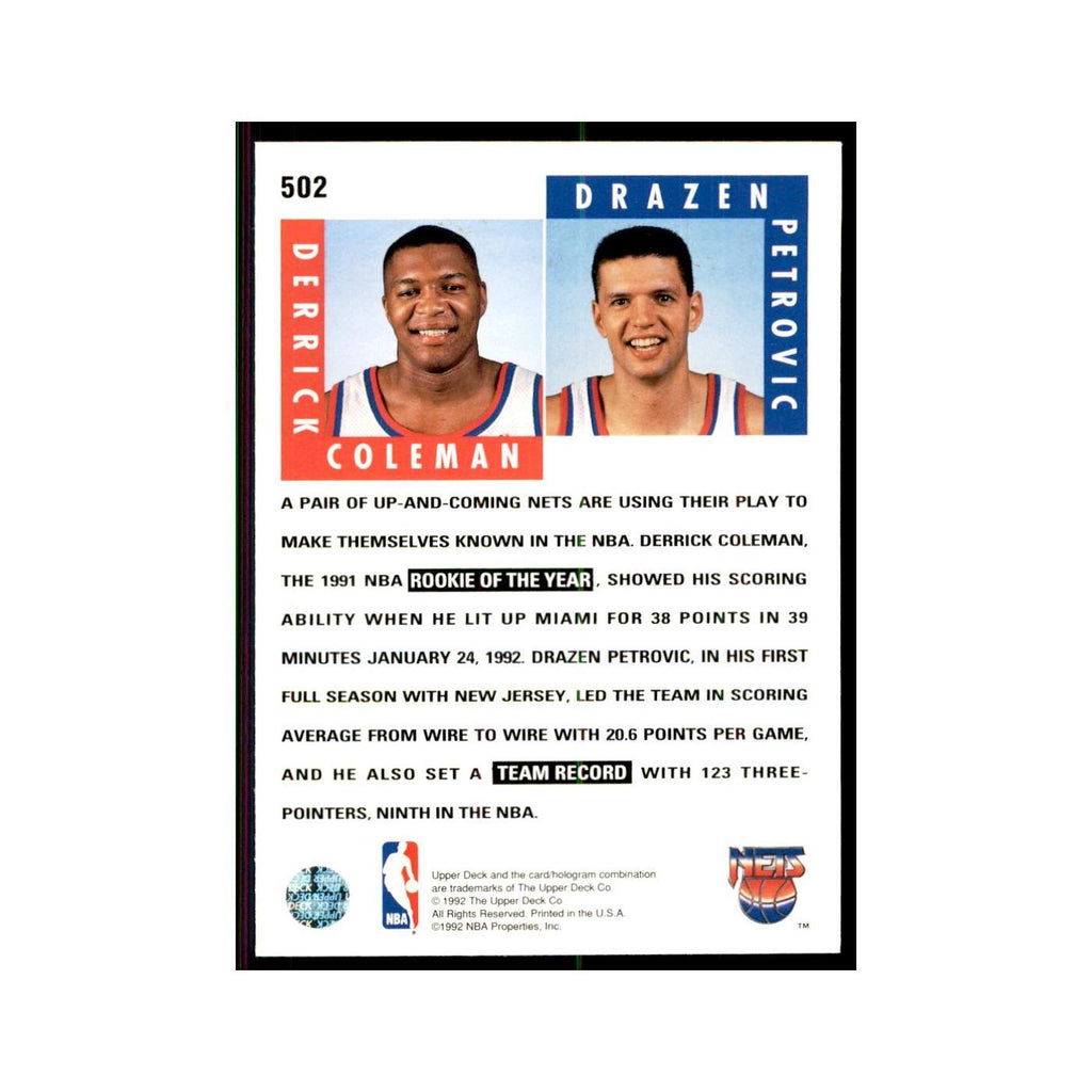 1992 Upper Deck Derrick Coleman/Drazen Petrovic Basketball Cards #502