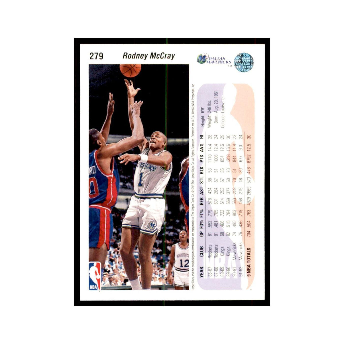 1992 Upper Deck Rodney McCray Basketball Cards #279