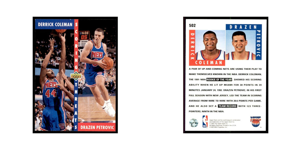 1992 Upper Deck Derrick Coleman/Drazen Petrovic Basketball Cards #502