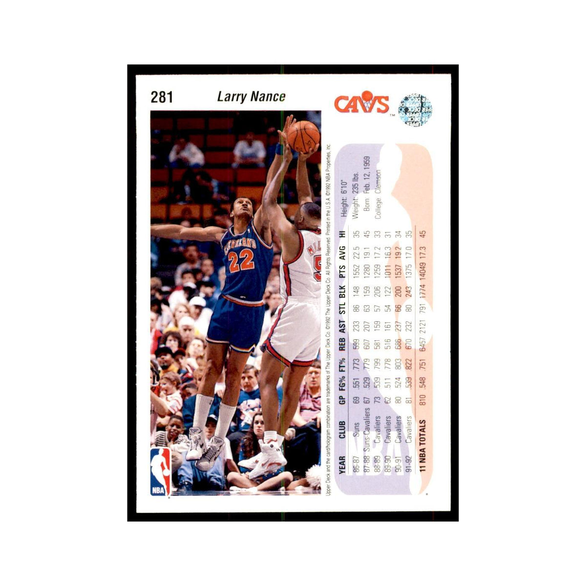 1992 Upper Deck Larry Nance Basketball Cards #281