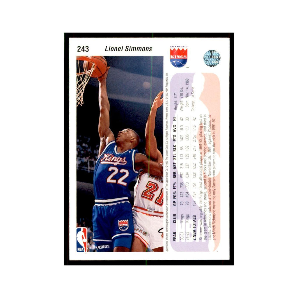1992 Upper Deck Lionel Simmons Basketball Cards #243