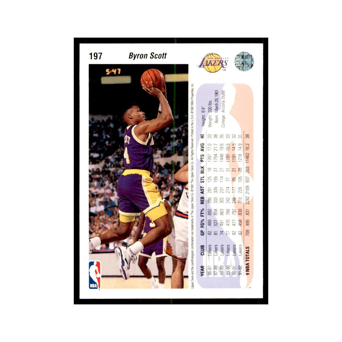 1992 Upper Deck Byron Scott Basketball Cards #197