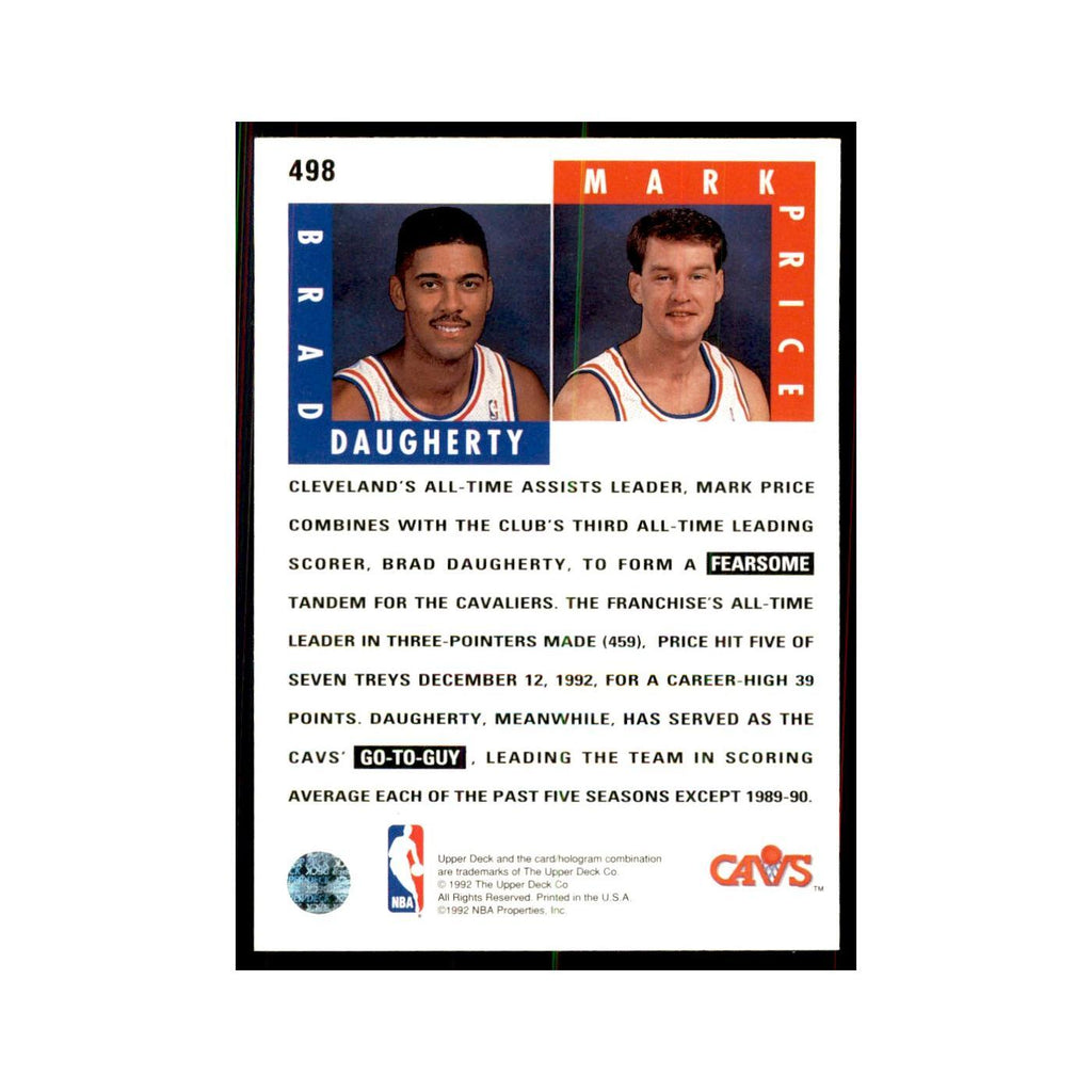 1992 Upper Deck Brad Daugherty/Mark Price Basketball Cards #498