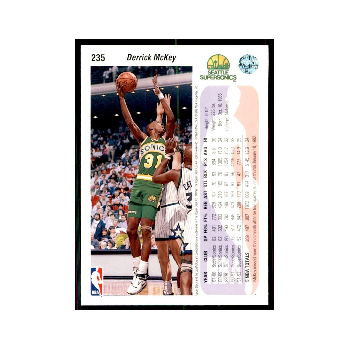 1992 Upper Deck Derrick McKey Basketball Cards #235