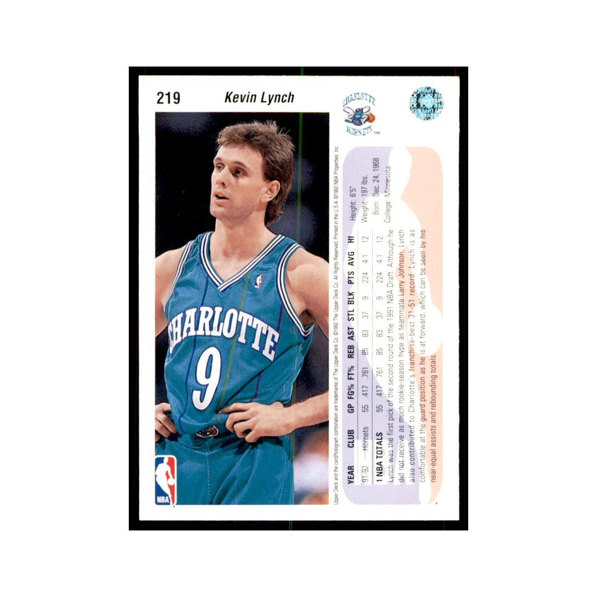 1992 Upper Deck Kevin Lynch Basketball Cards #219