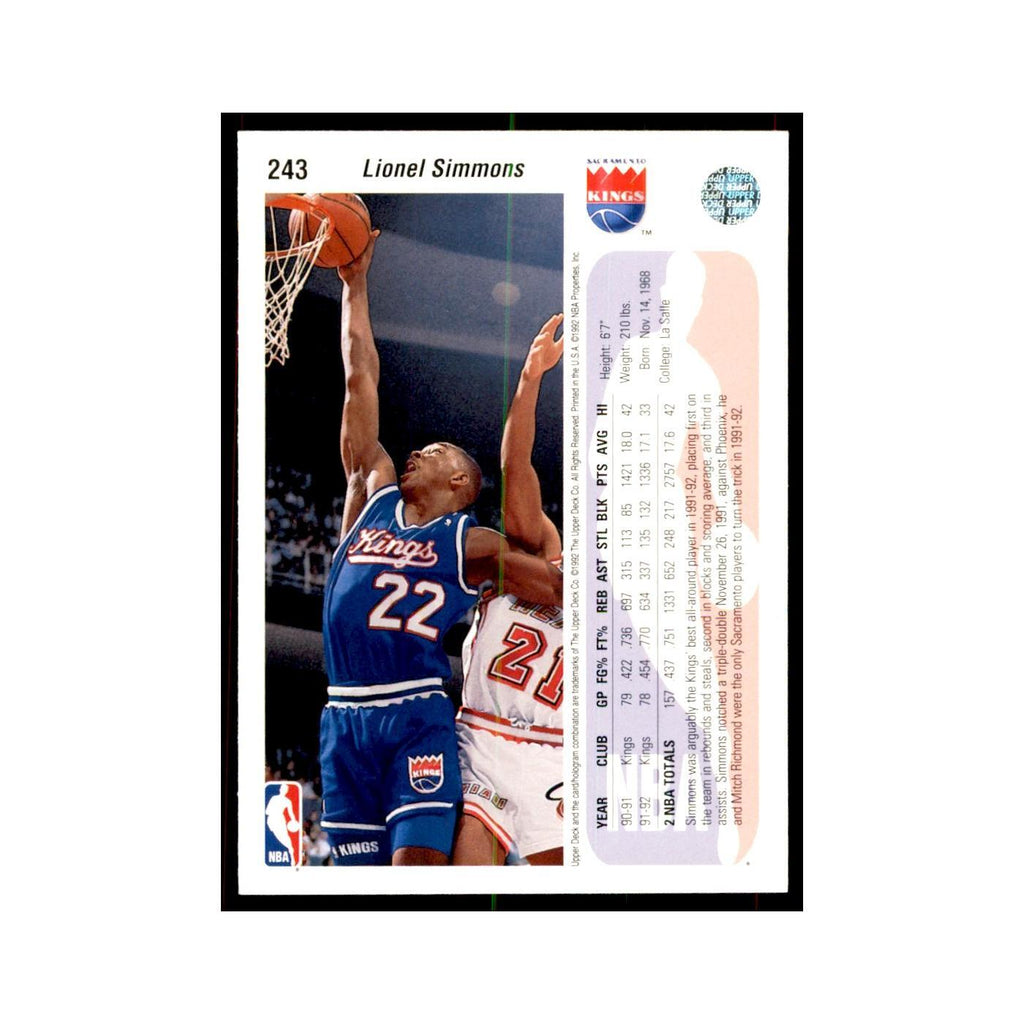 1992 Upper Deck Lionel Simmons Basketball Cards #243