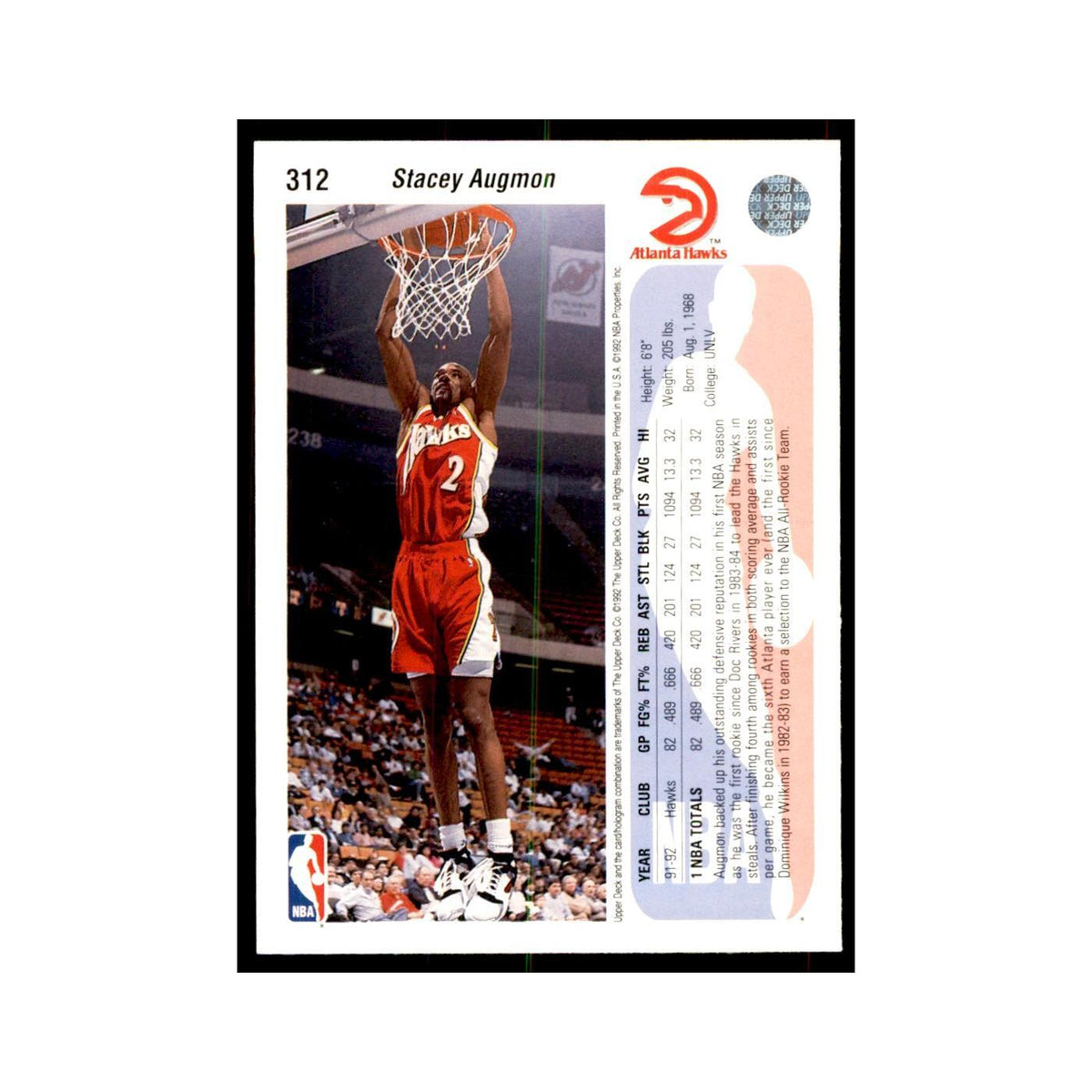 1992 Upper Deck Stacey Augmon Basketball Cards #312