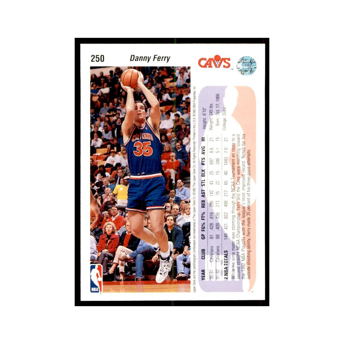 1992 Upper Deck Danny Ferry Basketball Cards #250