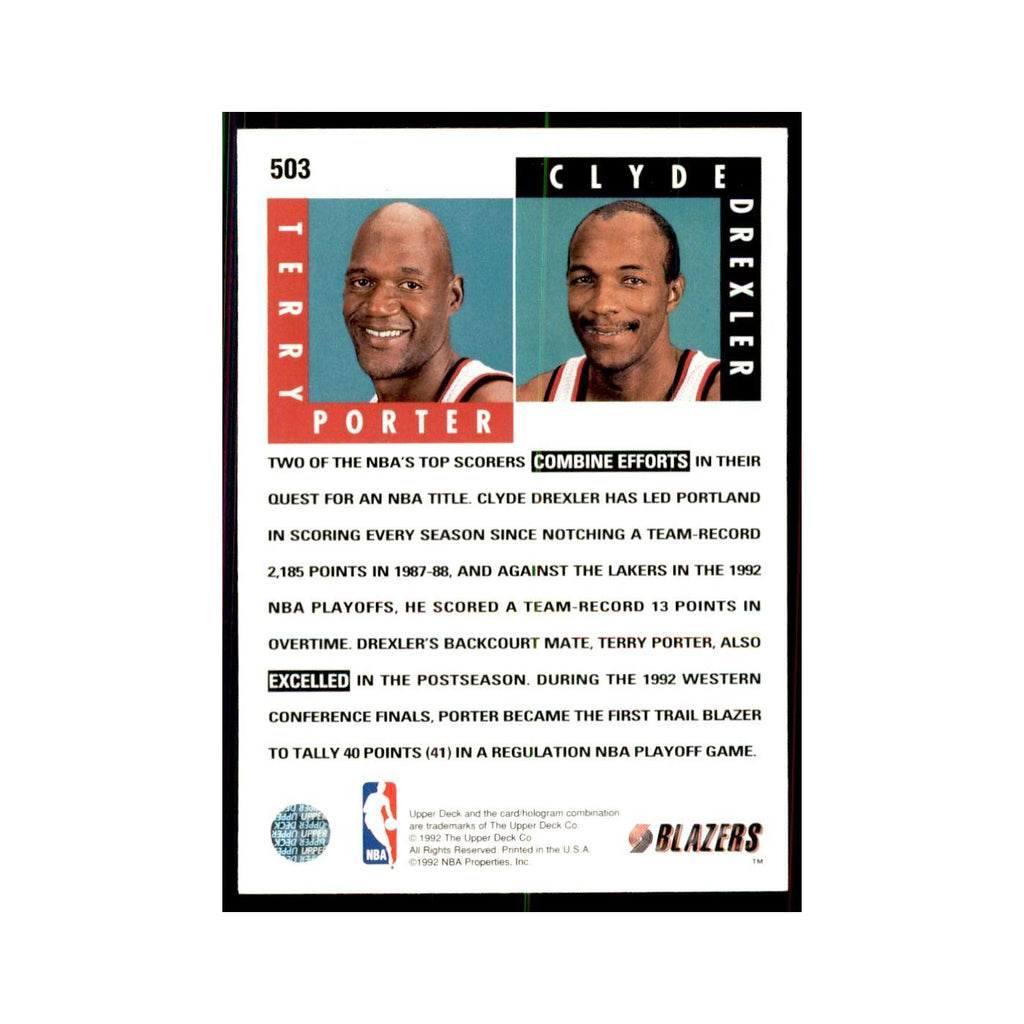1992 Upper Deck Terry Porter/Clyde Drexler Basketball Cards #503